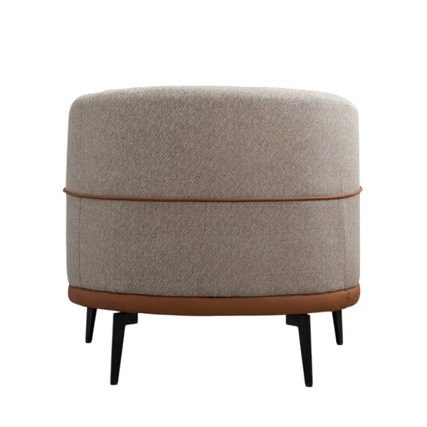 HomeRoots 29" Chic Beige Terra Cotta & Black Linen Upholstered Barrel Chair for Modern Living Spaces & Comfort 653113