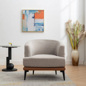HomeRoots 29" Chic Beige Terra Cotta & Black Linen Upholstered Barrel Chair for Modern Living Spaces & Comfort 653113