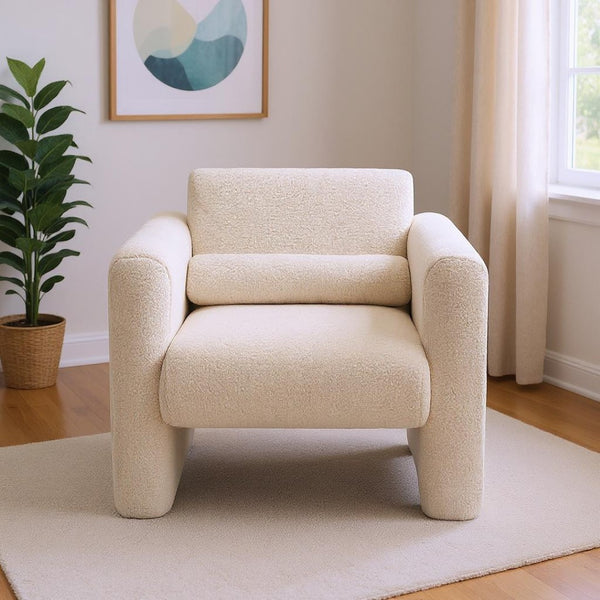 HomeRoots 31" Cream Boucle Arm Chair – Cozy, Stylish Seating with Supportive Pillow for Modern Living Spaces 653114