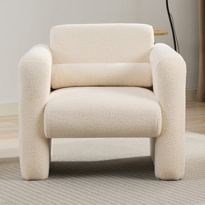 HomeRoots 31" Cream Boucle Arm Chair – Cozy, Stylish Seating with Supportive Pillow for Modern Living Spaces 653114