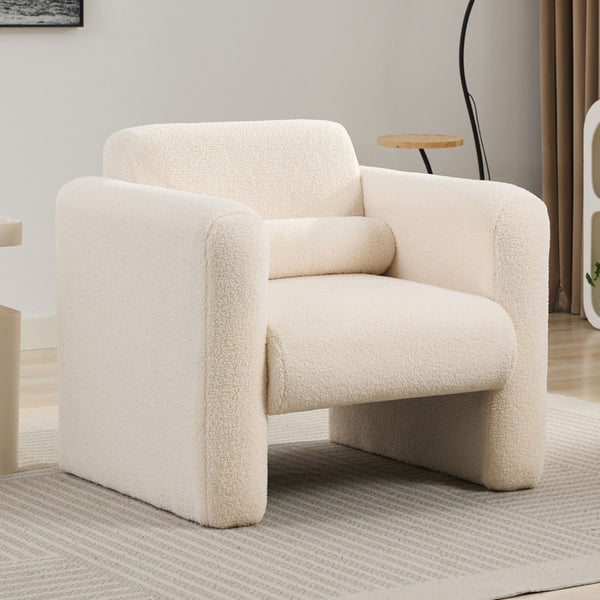 HomeRoots 31" Cream Boucle Arm Chair – Cozy, Stylish Seating with Supportive Pillow for Modern Living Spaces 653114