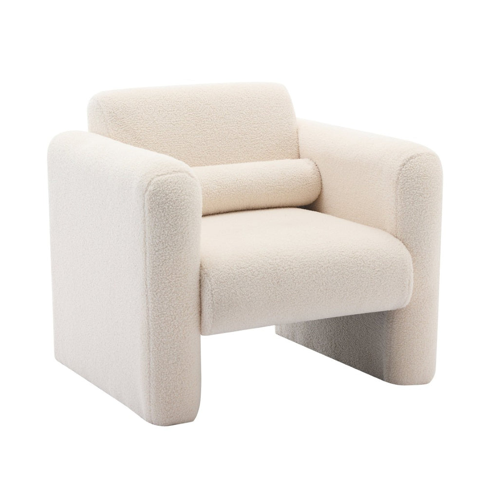 HomeRoots 31" Cream Boucle Arm Chair – Cozy, Stylish Seating with Supportive Pillow for Modern Living Spaces 653114