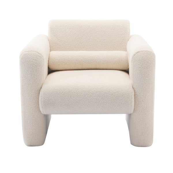 HomeRoots 31" Cream Boucle Arm Chair – Cozy, Stylish Seating with Supportive Pillow for Modern Living Spaces 653114