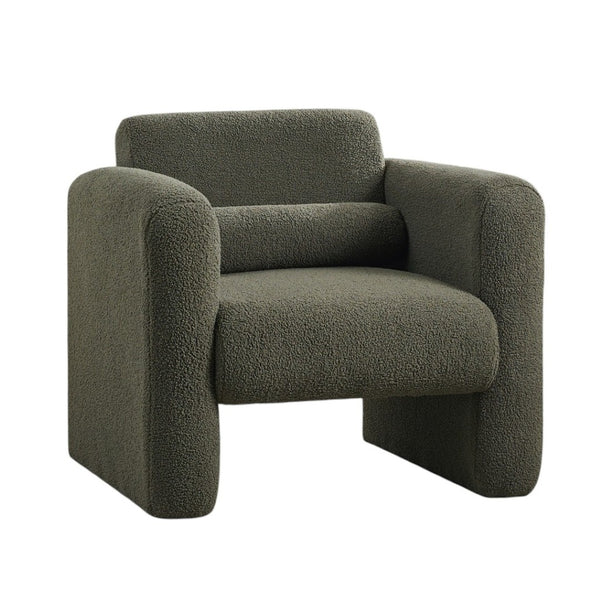 HomeRoots 31" Olive Green Boucle Upholstered Arm Chair with Cozy Pillow – Stylish Accent for Any Space 653115