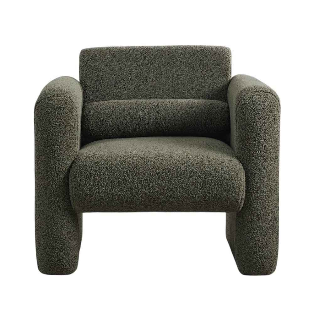 HomeRoots 31" Olive Green Boucle Upholstered Arm Chair with Cozy Pillow – Stylish Accent for Any Space 653115