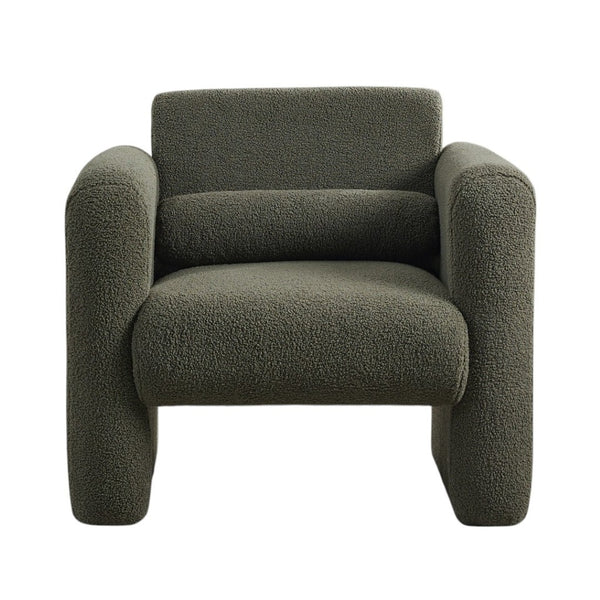 HomeRoots 31" Olive Green Boucle Upholstered Arm Chair with Cozy Pillow – Stylish Accent for Any Space 653115