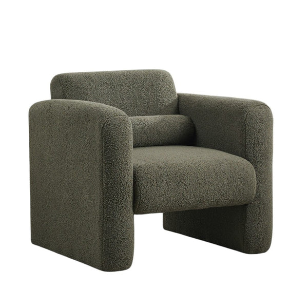 HomeRoots 31" Olive Green Boucle Upholstered Arm Chair with Cozy Pillow – Stylish Accent for Any Space 653115