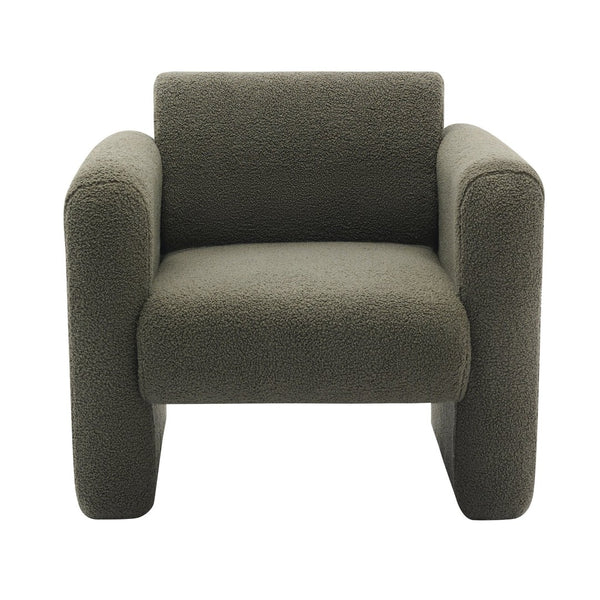 HomeRoots 31" Olive Green Boucle Upholstered Arm Chair with Cozy Pillow – Stylish Accent for Any Space 653115