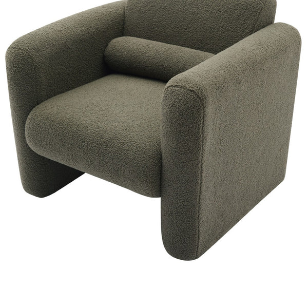 HomeRoots 31" Olive Green Boucle Upholstered Arm Chair with Cozy Pillow – Stylish Accent for Any Space 653115