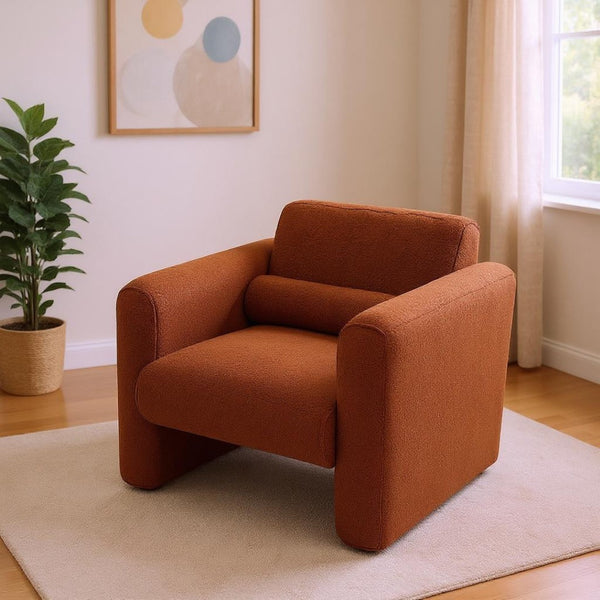 HomeRoots 31" Burnt Orange Boucle Arm Chair with Lumbar Pillow - Modern Accent for Living Room Comfort & Style 653116