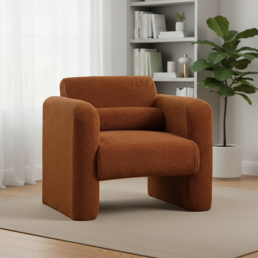 HomeRoots 31" Burnt Orange Boucle Arm Chair with Lumbar Pillow - Modern Accent for Living Room Comfort & Style 653116