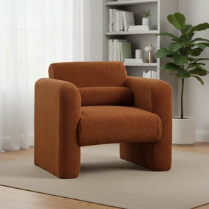 HomeRoots 31" Burnt Orange Boucle Arm Chair with Lumbar Pillow - Modern Accent for Living Room Comfort & Style 653116