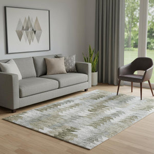 HomeRoots 5' X 8' Stylish Brown Ivory Gray Geometric Washable Area Rug with Stain Resistance & UV Protection 653118