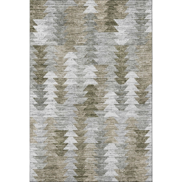 HomeRoots 5' X 8' Stylish Brown Ivory Gray Geometric Washable Area Rug with Stain Resistance & UV Protection 653118