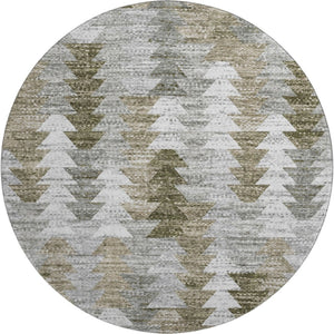 HomeRoots 8' Brown Ivory and Gray Geometric Round Rug - Washable, UV Protected, Durable for Modern Homes 653119