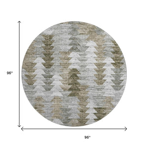 HomeRoots 8' Brown Ivory and Gray Geometric Round Rug - Washable, UV Protected, Durable for Modern Homes 653119