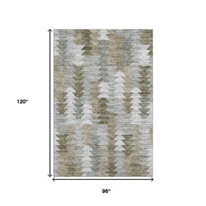 HomeRoots 8' X 10' Stylish Brown Ivory Gray Geometric Washable Area Rug with UV Protection for Busy Homes 653120