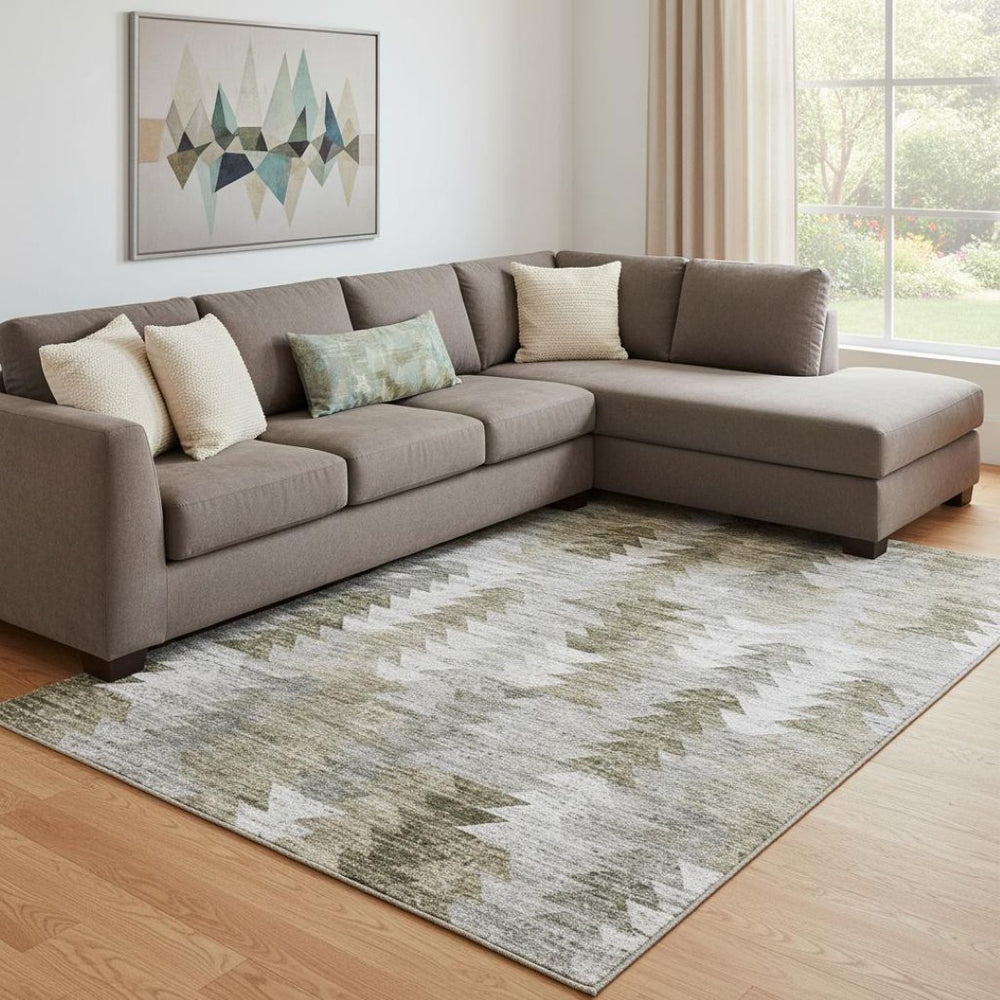 HomeRoots 8' X 10' Stylish Brown Ivory Gray Geometric Washable Area Rug with UV Protection for Busy Homes 653120