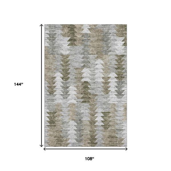 HomeRoots 9' X 12' Contemporary Brown, Ivory & Gray Washable Area Rug with UV Protection for Busy Homes 653121