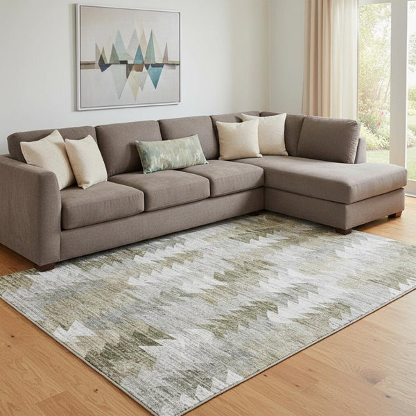 HomeRoots 9' X 12' Contemporary Brown, Ivory & Gray Washable Area Rug with UV Protection for Busy Homes 653121