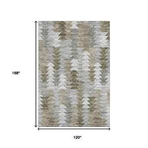 HomeRoots 10' X 14' Modern Geometric Washable Area Rug in Brown, Ivory & Gray with UV Protection for Durability 653122