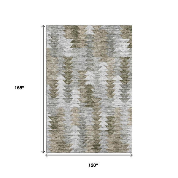 HomeRoots 10' X 14' Modern Geometric Washable Area Rug in Brown, Ivory & Gray with UV Protection for Durability 653122