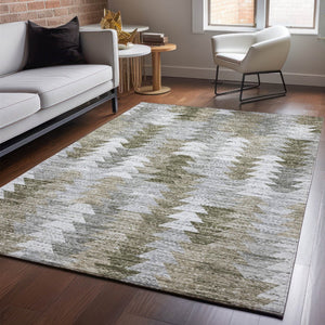 HomeRoots 10' X 14' Modern Geometric Washable Area Rug in Brown, Ivory & Gray with UV Protection for Durability 653122