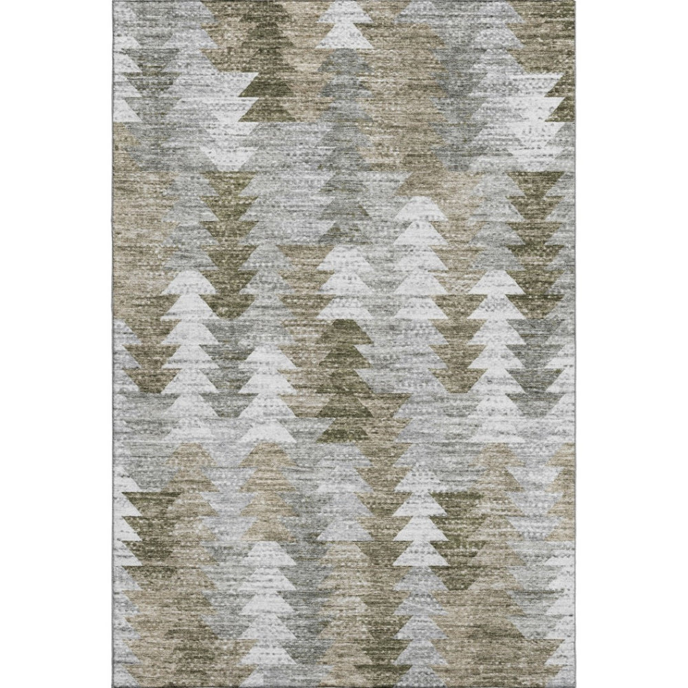 HomeRoots 10' X 14' Modern Geometric Washable Area Rug in Brown, Ivory & Gray with UV Protection for Durability 653122