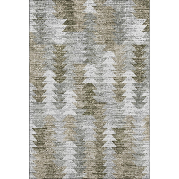 HomeRoots 10' X 14' Modern Geometric Washable Area Rug in Brown, Ivory & Gray with UV Protection for Durability 653122