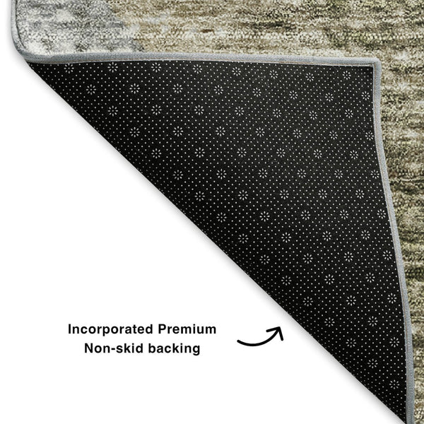 HomeRoots 10' X 14' Modern Geometric Washable Area Rug in Brown, Ivory & Gray with UV Protection for Durability 653122