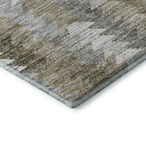 HomeRoots 10' X 14' Modern Geometric Washable Area Rug in Brown, Ivory & Gray with UV Protection for Durability 653122