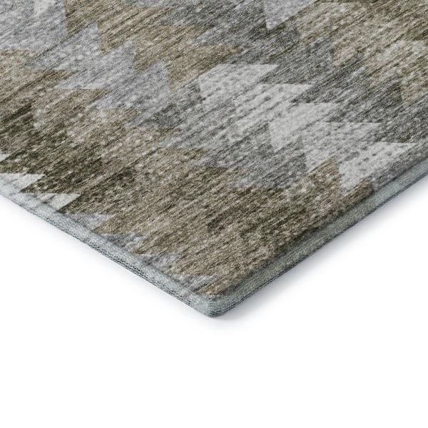 HomeRoots 10' X 14' Modern Geometric Washable Area Rug in Brown, Ivory & Gray with UV Protection for Durability 653122