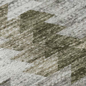 HomeRoots 10' X 14' Modern Geometric Washable Area Rug in Brown, Ivory & Gray with UV Protection for Durability 653122