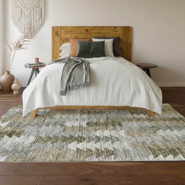 HomeRoots 10' X 14' Modern Geometric Washable Area Rug in Brown, Ivory & Gray with UV Protection for Durability 653122