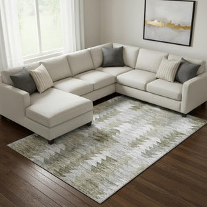 HomeRoots 10' X 14' Modern Geometric Washable Area Rug in Brown, Ivory & Gray with UV Protection for Durability 653122
