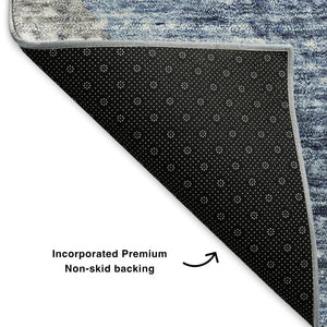 HomeRoots 5' X 8' Versatile Blue Ivory Gray Geometric Washable Area Rug – UV Protected, Durable & Stylish! 653124