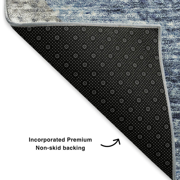 HomeRoots 5' X 8' Versatile Blue Ivory Gray Geometric Washable Area Rug – UV Protected, Durable & Stylish! 653124