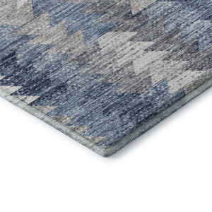 HomeRoots 5' X 8' Versatile Blue Ivory Gray Geometric Washable Area Rug – UV Protected, Durable & Stylish! 653124