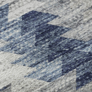HomeRoots 8' Stylish Blue, Ivory & Gray Geometric Washable Round Rug - Durable UV Protected & Easy Care! 653125