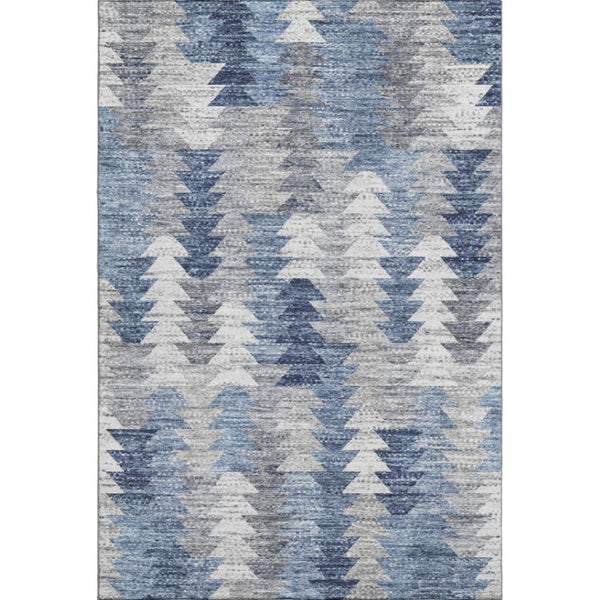 HomeRoots 9' X 12' Blue Ivory and Gray Geometric Area Rug - Washable, UV-Protected, Stylish & Durable Design 653127