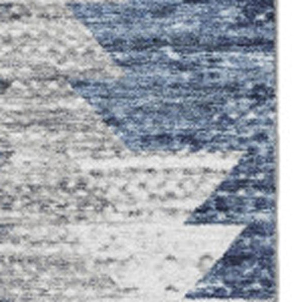 HomeRoots 9' X 12' Blue Ivory and Gray Geometric Area Rug - Washable, UV-Protected, Stylish & Durable Design 653127