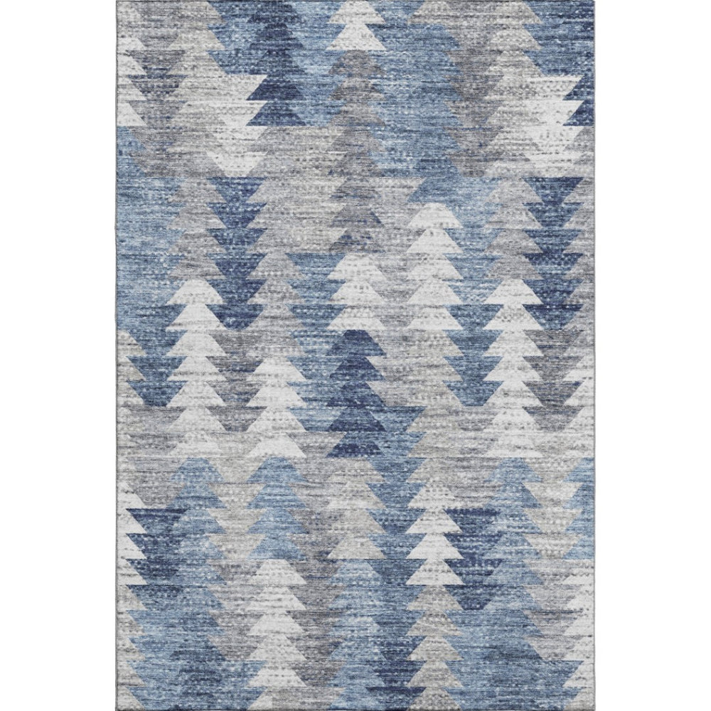 HomeRoots 10' X 14' Stylish Blue Ivory Gray Geometric Washable Area Rug with UV Protection for Modern Homes 653128