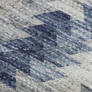 HomeRoots 10' X 14' Stylish Blue Ivory Gray Geometric Washable Area Rug with UV Protection for Modern Homes 653128