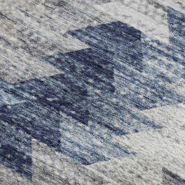 HomeRoots 10' X 14' Stylish Blue Ivory Gray Geometric Washable Area Rug with UV Protection for Modern Homes 653128