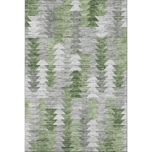 HomeRoots 5' X 8' Washable Geometric Area Rug in Green, Ivory & Gray - UV Protected, Pet-Friendly & Stylish 653130
