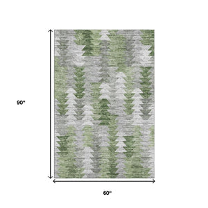 HomeRoots 5' X 8' Washable Geometric Area Rug in Green, Ivory & Gray - UV Protected, Pet-Friendly & Stylish 653130