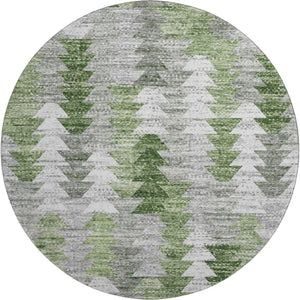 HomeRoots 8' Stylish Green Ivory and Gray Geometric Washable Round Rug with UV Protection for High Traffic Spaces 653131