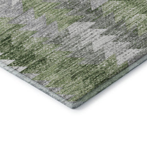 HomeRoots 8' Stylish Green Ivory and Gray Geometric Washable Round Rug with UV Protection for High Traffic Spaces 653131
