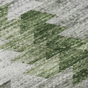 HomeRoots 8' Stylish Green Ivory and Gray Geometric Washable Round Rug with UV Protection for High Traffic Spaces 653131