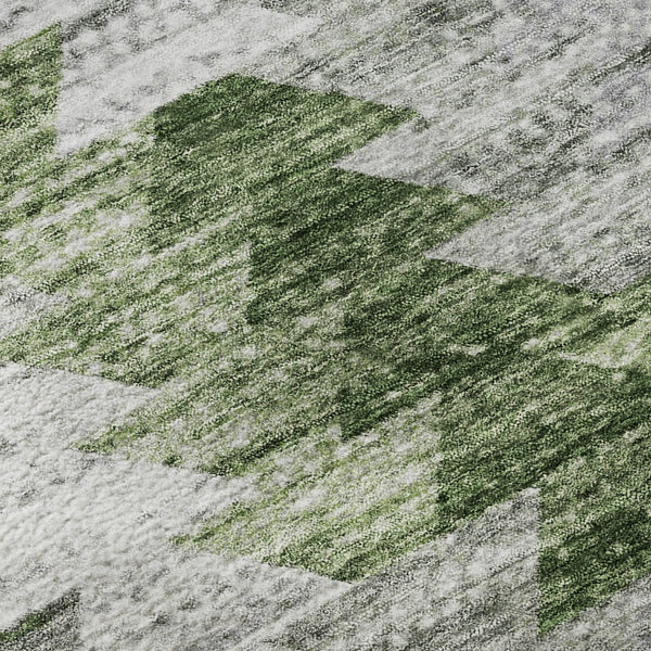 HomeRoots 8' Stylish Green Ivory and Gray Geometric Washable Round Rug with UV Protection for High Traffic Spaces 653131